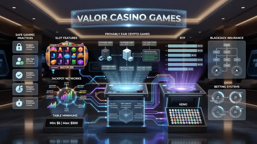 Online Casino Guide: Safe Gaming Practices, Provably Fair Crypto Games, Slot Features, Jackpot Networks, RTP, Blackjack Insurance, Betting Systems, Table Minimums and Keno